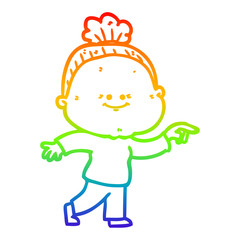 rainbow gradient line drawing cartoon happy old woman