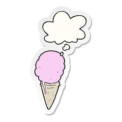 cartoon ice cream and thought bubble as a printed sticker