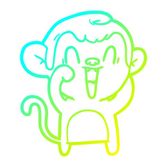 cold gradient line drawing cartoon laughing monkey