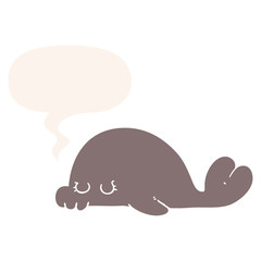 cartoon seal and speech bubble in retro style