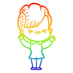 rainbow gradient line drawing cartoon annoyed hipster girl