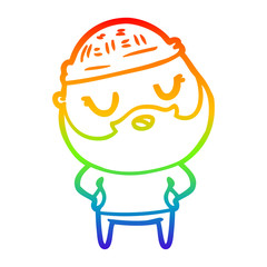 rainbow gradient line drawing cute cartoon man with beard