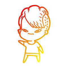 warm gradient line drawing cute cartoon girl with hipster haircut