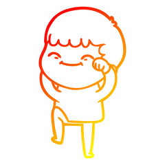 warm gradient line drawing cartoon happy boy