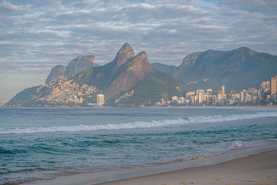 Early morning view of Ipanema beach with no people and calm waters