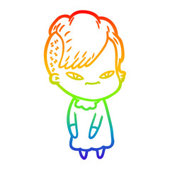 rainbow gradient line drawing cute cartoon girl with hipster haircut