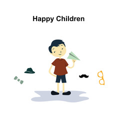 happy children playing flat design cartoon vector template illustration