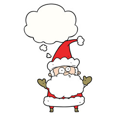 cartoon confused santa claus and thought bubble