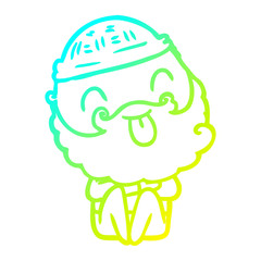 cold gradient line drawing man with beard sticking out tongue