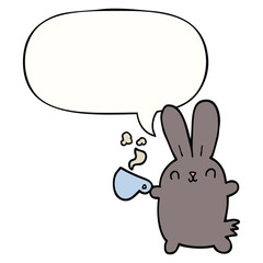 cute cartoon rabbit and coffee cup and speech bubble