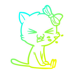 cold gradient line drawing cartoon cat