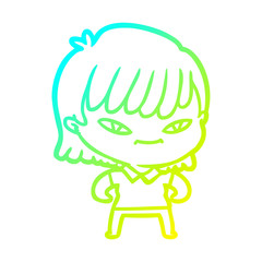 cold gradient line drawing cartoon woman