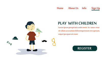 Landing Page Play With Children, Kids Zone Modern Vector Illustration Concept for Website Template and Mobile Website Development