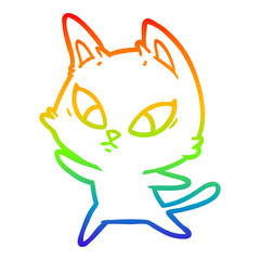 rainbow gradient line drawing confused cartoon cat