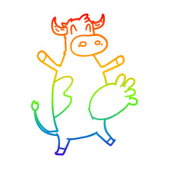 rainbow gradient line drawing cartoon cow swinging udder