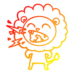 Obraz premium warm gradient line drawing cartoon roaring lion