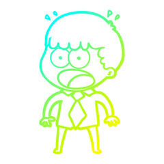 cold gradient line drawing cartoon shocked man in shirt and tie
