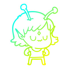 cold gradient line drawing cartoon alien girl