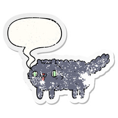 cartoon cat and speech bubble distressed sticker