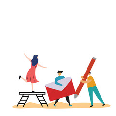 Fototapeta premium teamwork activity and interacting for idea, business, technology vector template flat design