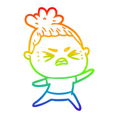 rainbow gradient line drawing cartoon angry woman