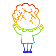 rainbow gradient line drawing cartoon man shrugging