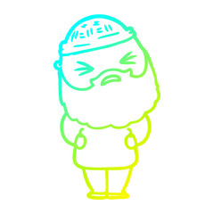 cold gradient line drawing cartoon man with beard