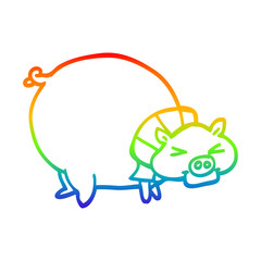 rainbow gradient line drawing cartoon fat pig