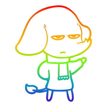 recommend clip art: rainbow gradient line drawing annoyed cartoon elephant