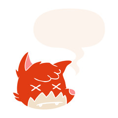 cartoon dead fox face and speech bubble in retro style