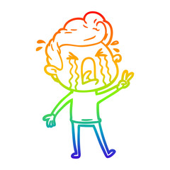 Fototapeta na wymiar rainbow gradient line drawing cartoon crying man