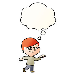 cartoon angry man pointing and thought bubble in smooth gradient style