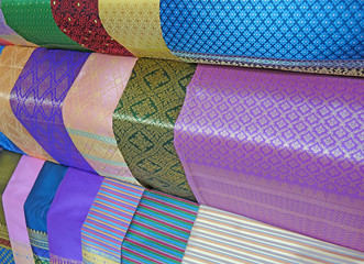 Thai silk pattern background. Colorful beautiful Thai silk fabric