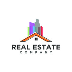 Building logo real estate mortgage skycraper, house residential simple minimalist business design.