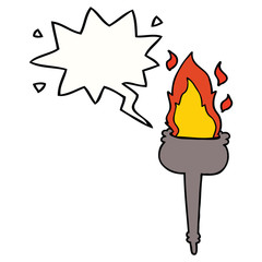 cartoon flaming chalice and speech bubble