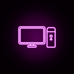 desktop computer neon icon. Elements of home things set. Simple icon for websites, web design, mobile app, info graphics