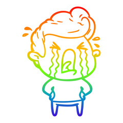 rainbow gradient line drawing cartoon crying man
