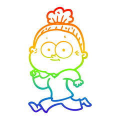 rainbow gradient line drawing cartoon happy old woman