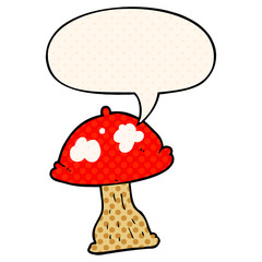 cartoon mushroom and speech bubble in comic book style