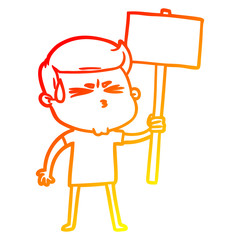 warm gradient line drawing cartoon man sweating
