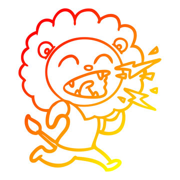 warm gradient line drawing cartoon roaring lion