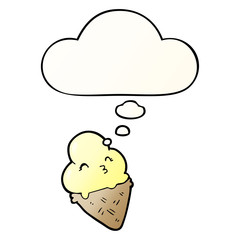 cartoon ice cream and thought bubble in smooth gradient style