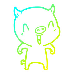 cold gradient line drawing happy cartoon pig