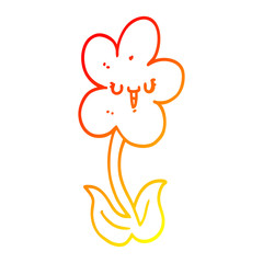 warm gradient line drawing cartoon flower with happy face
