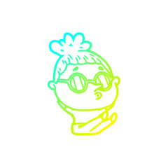 cold gradient line drawing cartoon woman wearing sunglasses