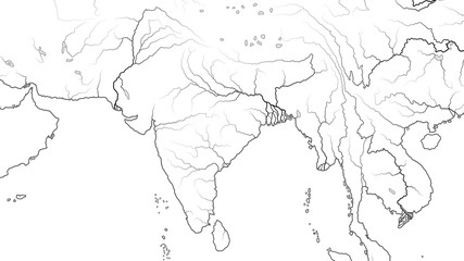 Fototapeta na wymiar World Map of SOUTH ASIA REGION and INDIA SUBCONTINENT: Pakistan, India, Himalayas, Tibet, Bengal, Ceylon, Indian Ocean And Hindustan Subcontinent. Geographic chart with oceanic coastline and rivers.