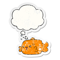 cartoon fish and thought bubble as a distressed worn sticker