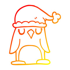 warm gradient line drawing cartoon christmas penguin