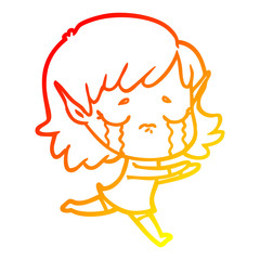 warm gradient line drawing cartoon crying elf girl