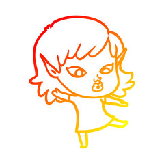 warm gradient line drawing pretty cartoon elf girl
